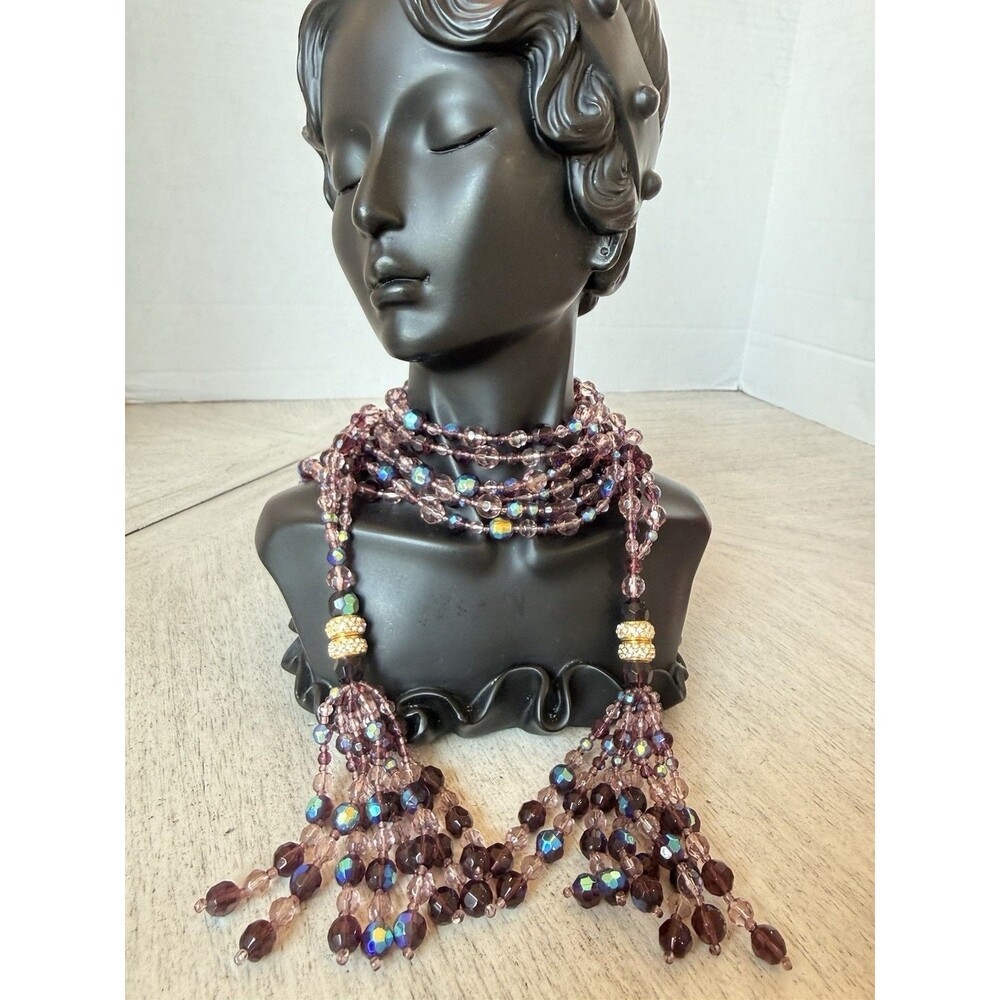 Joan Rivers Firepolished Crystal Removable Tassle Lariat Necklace Purple Aqua - Picture 1 of 11